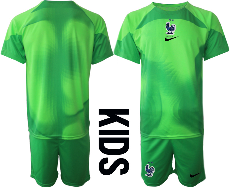 Cheap Youth 2022 World Cup National Team France green goalkeeper blank Soccer Jersey
